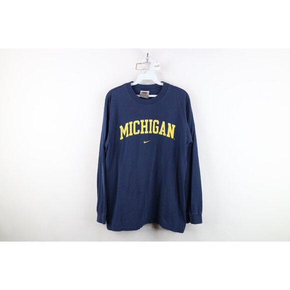 Vtg Nike Mens S Travis Scott Center Swoosh University of Michigan T-Shirt Blue - Picture 1 of 16